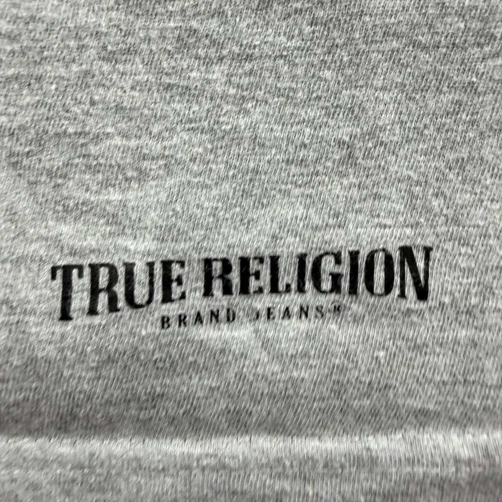 True Religion T-Shirt Mens Large Gray Short Sleeve Logo Cotton‎ Blend Tee